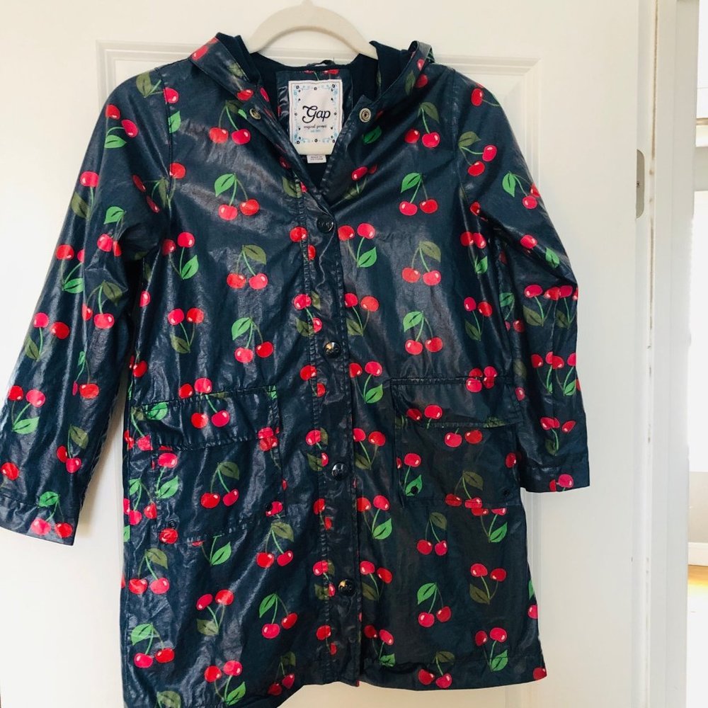 GAP KIDS navy CHERRY print RAIN jacket coat - size 8 years VERY NICE LINED